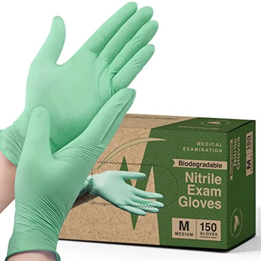 Guanti in Nitrile Biodegradabili Monouso, 150 Pezzi, Verdi, per Alimenti e Cucina - Senza Polvere e Senza Lattice