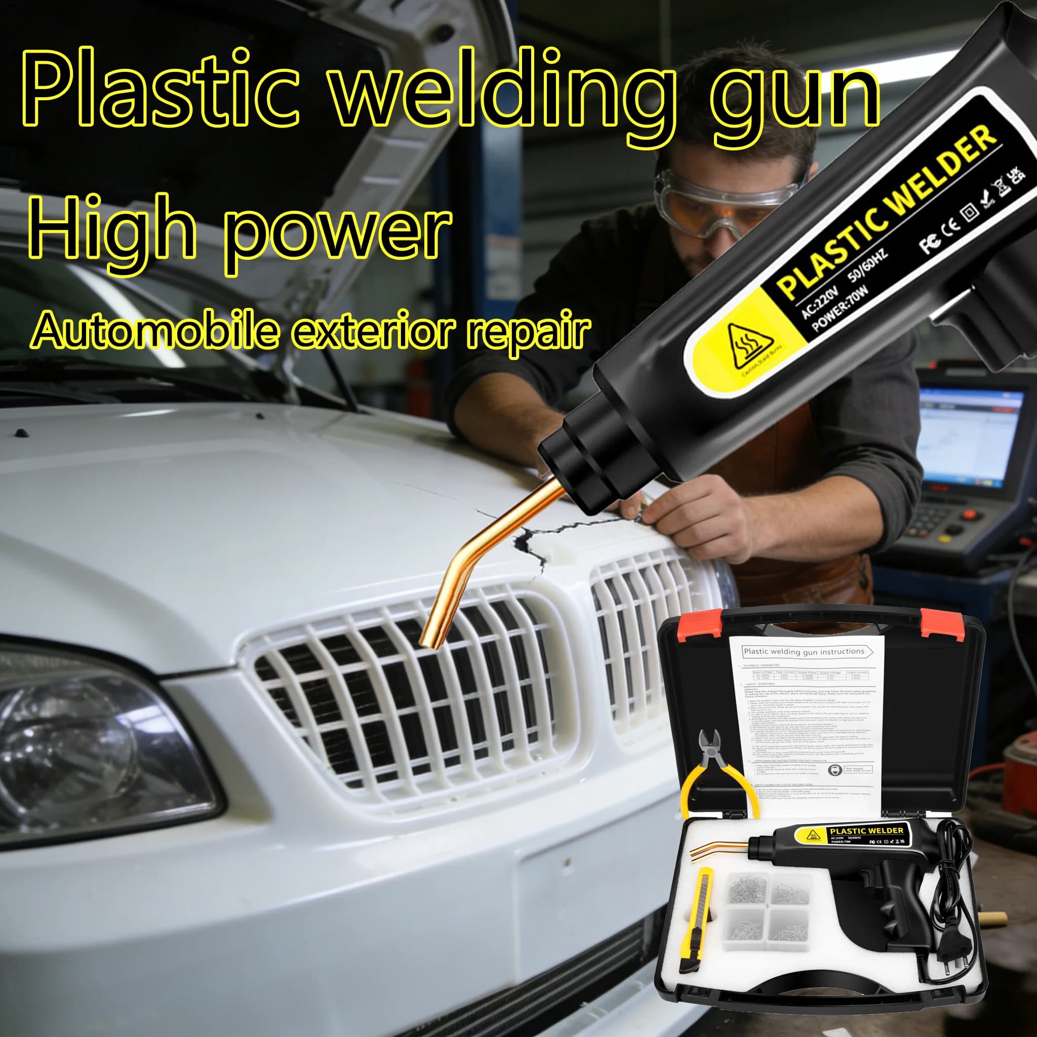 Pistola per saldatura in plastica per riparazione paraurti auto Kit di riparazione paraurti laminatore di calore Saldatore multifunzione per riparazione carrozzeria auto