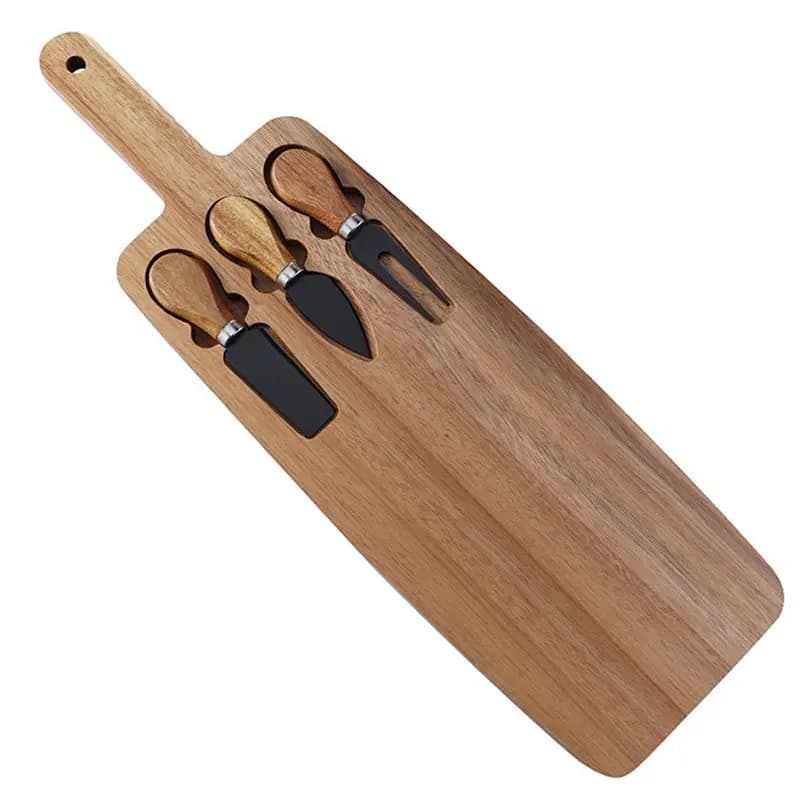 Set of wooden cheese boards with knives - Multipurpose food tray for kitchen utensils and picnic