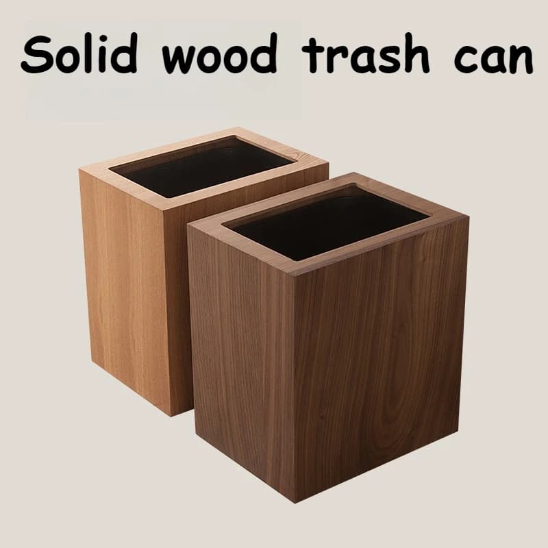Square Wooden Trash Can Wood Grain Waterproof Wear-resistant Thick Waste Bin Nordic Retro Luxury style Household Cleaning Tool