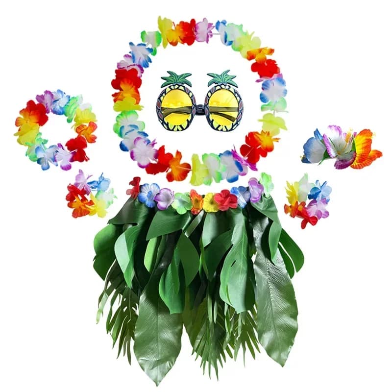 Ragazze adolescenti hawaiano Leis Set foglia Hula erba gonna fiori artificiali Hula Costume ananas occhiali Beach Party Festival