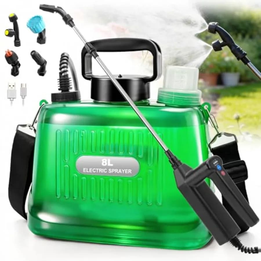 Spruzzatore Elettrico a Batteria da 2 Galloni con 3 Pressioni Regolabili e Asta Telescopica Ricaricabile per Diserbante