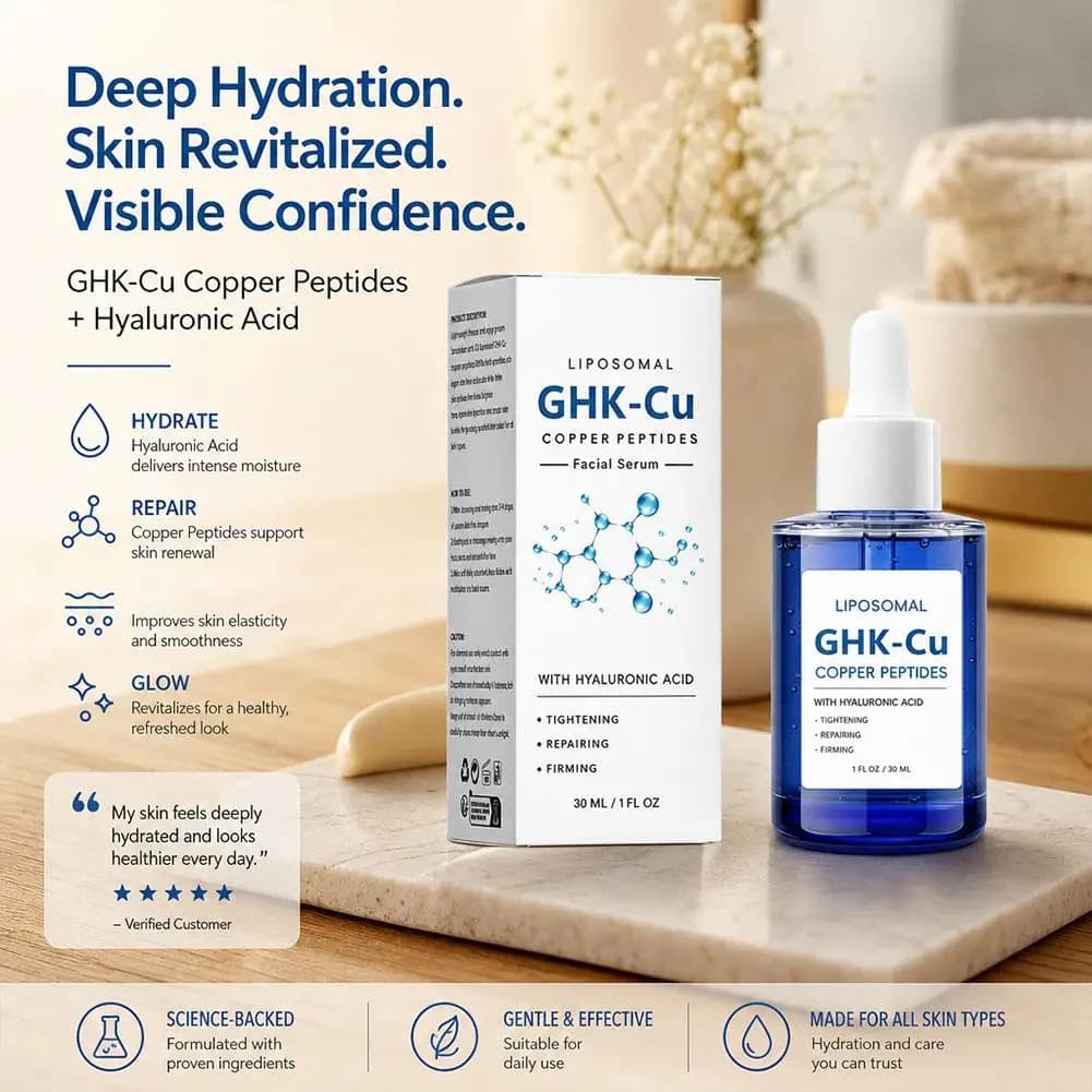 Copper Peptide Serum 30ml Hyaluronic Acid Anti Aging Wrinkle Firming Facial Essence Repair Skin Barrier Collagen Boost