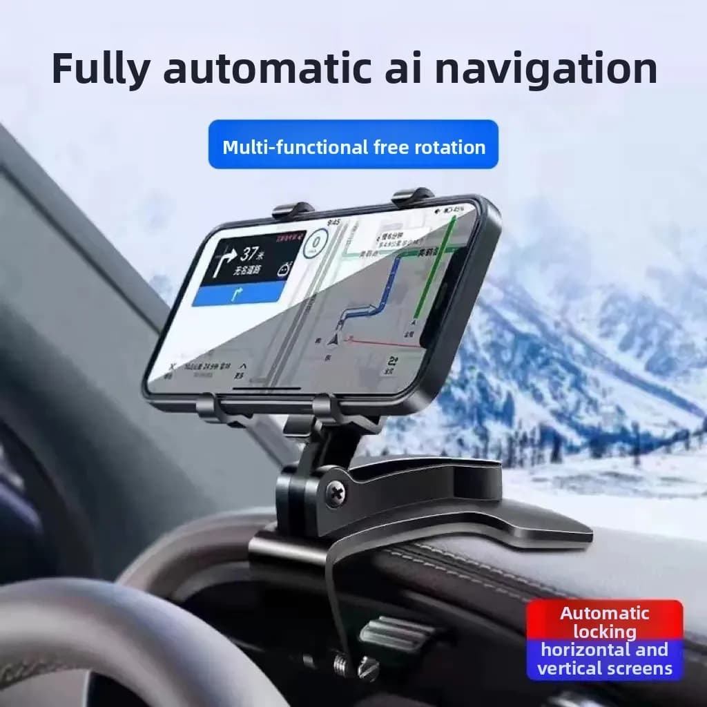 Supporto multifunzionale per auto con fissaggio a scatto sul cruscotto, navigatore per specchietto retrovisore, supporto rotante per cellulare