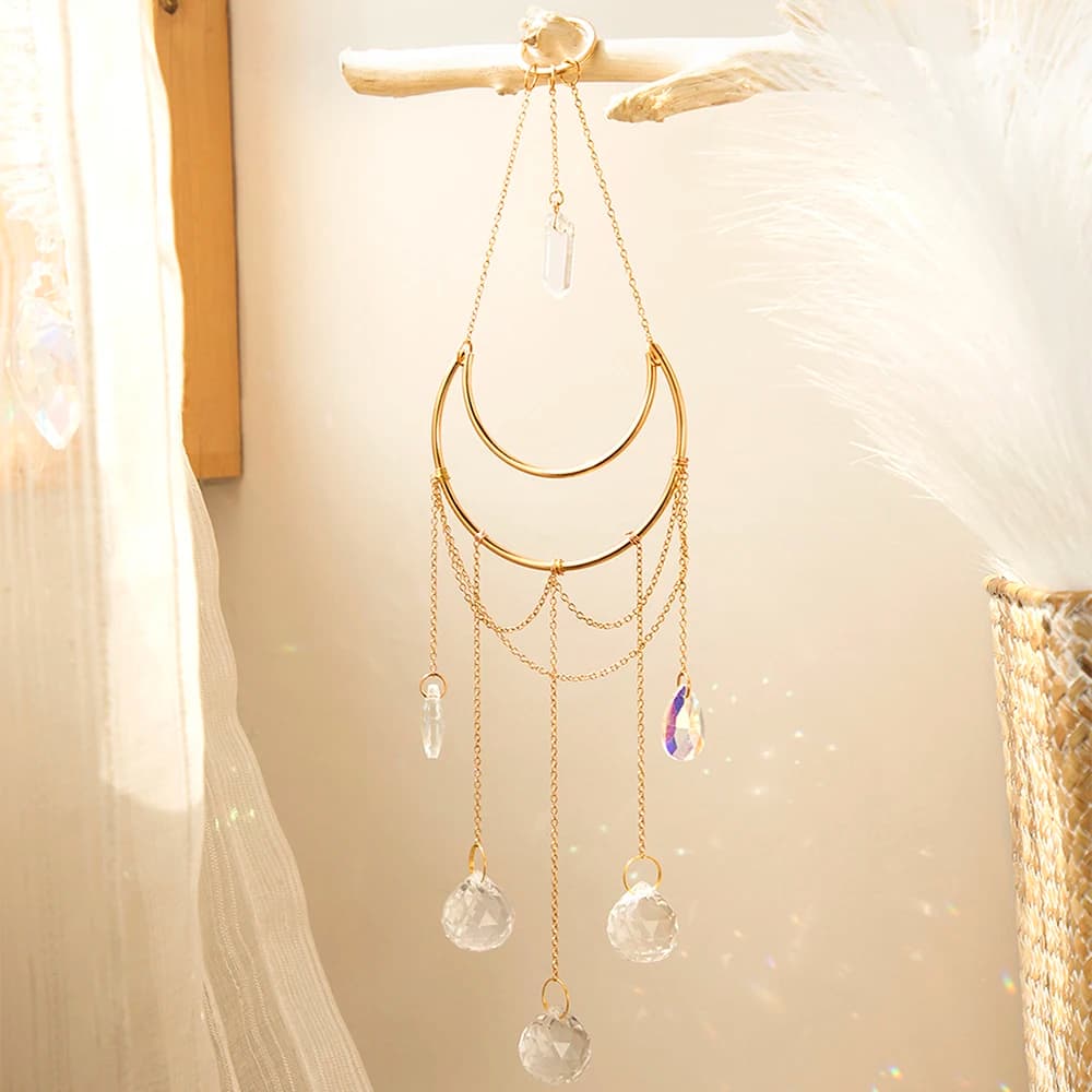 Moon Suncatchers Crystal Pendant Suncatcher Moon Wind Chime Crystal Ball Hanging Sun Catchers Window Garden Ornament Home Decor