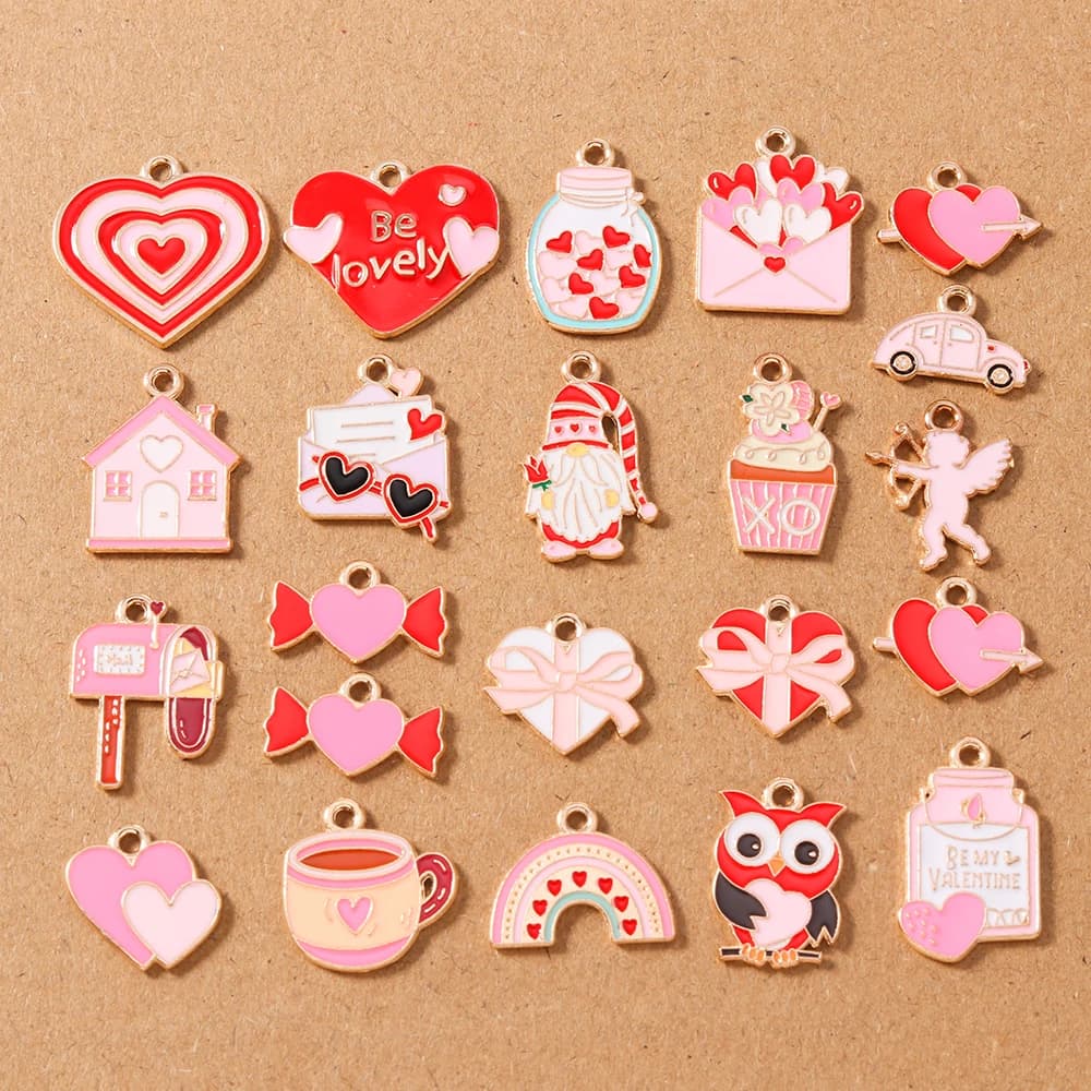 10 ciondoli con ciondolo a forma di cuore in smalto carino per la creazione di gioielli, collane, orecchini, braccialetti, accessori fatti a mano fai da te