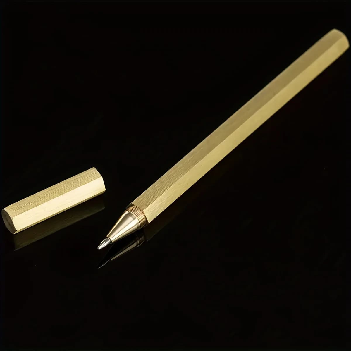 Set di 1 penna gel nera esagonale lucida, penne gel in metallo fatte a mano, penne in ottone stile antico, articoli di cancelleria essenziali per studio e ufficio, penne nere per firma, ottimi articoli da regalo