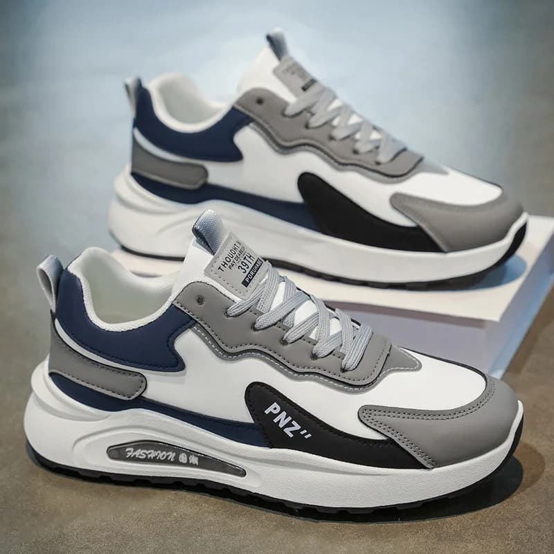 Scarpe sportive da uomo, sneakers bianche traspiranti, scarpe da corsa casual con suola spessa, trendy e versatili, stile dad shoes.