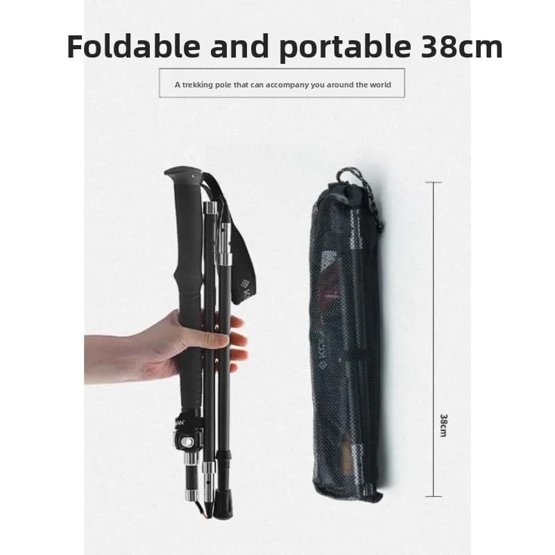 Foldable Carbon Fiber Trekking Pole with Straight Handle, Lightweight Outdoor Walking Cane for Hiking & Mountaineering，Hiking