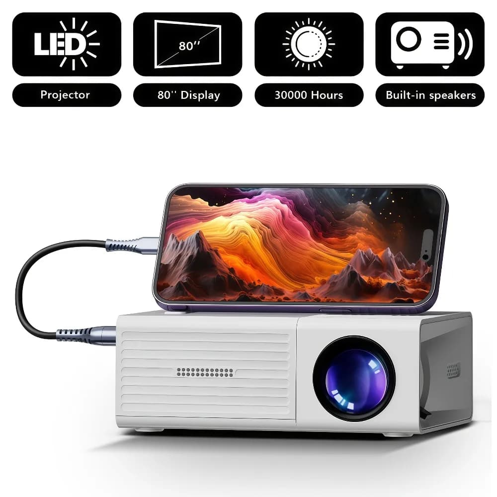 Portable projector supporting mobile phone screen mirroring remote control USB power supply and HDTV/AV