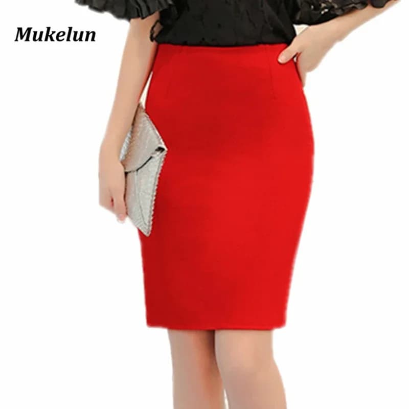 Gonna da donna nera oversize a vita alta, modello a tubino slim, con spacco aperto rosso, sexy, per l'ufficio, collezione moda estate 2026