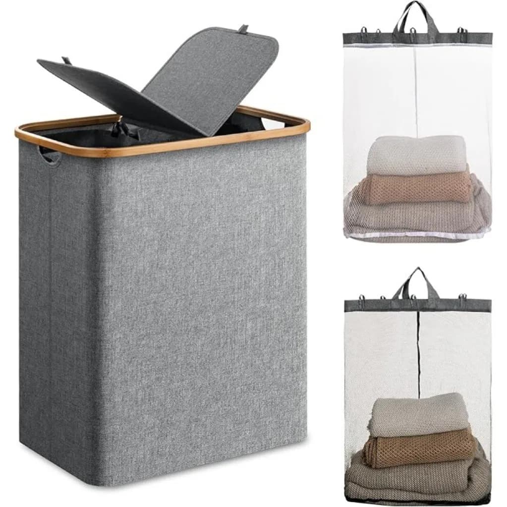 Oxford Foldable Waist Basket with 2 Removable Interior Bags, Extra Large Basket with Duck Cover