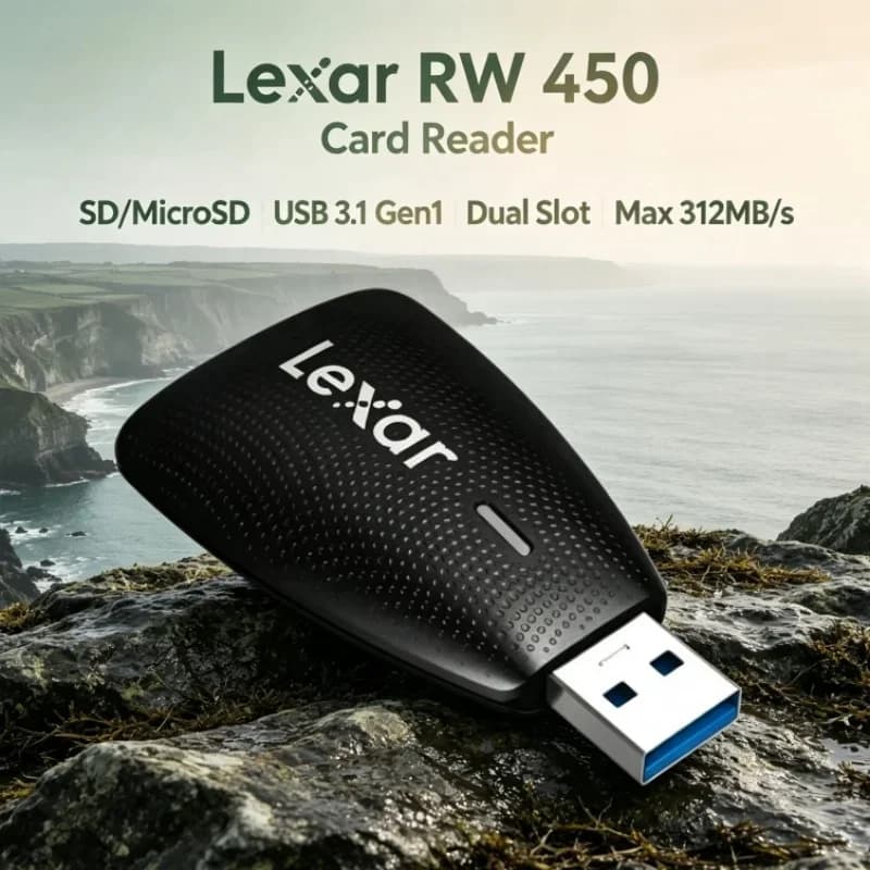 Lexar RW450 2-in-1 UHS-II Memory Card Reader USB 3.1 Gen 1 SD MicroSD TF Card Adapter 312MB/s Fast Transfer for Camera Data