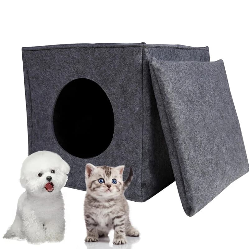 Morbido feltro Gatti Letto Cubo Casa Grotta Sacco a pelo Cuscino Gattino Nascondere Nido Gatto Borsa da trasporto portatile All'aperto Creativo Traspirante