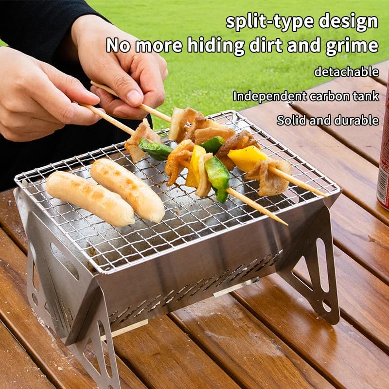 Griglia BBQ Portatile Pieghevole in Acciaio Inossidabile, Fornello da Campeggio Multifunzionale per Grigliare o come Supporto per Legna, Essenziale per l'Esterno