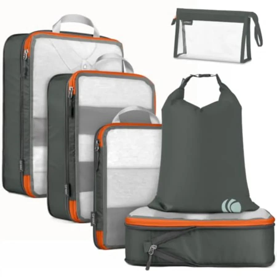 Cubi di Compressione per Valigie, Borse Organizer Trasparenti in Rete, Accessori da Viaggio per Bagaglio a Mano con Sacca per Biancheria