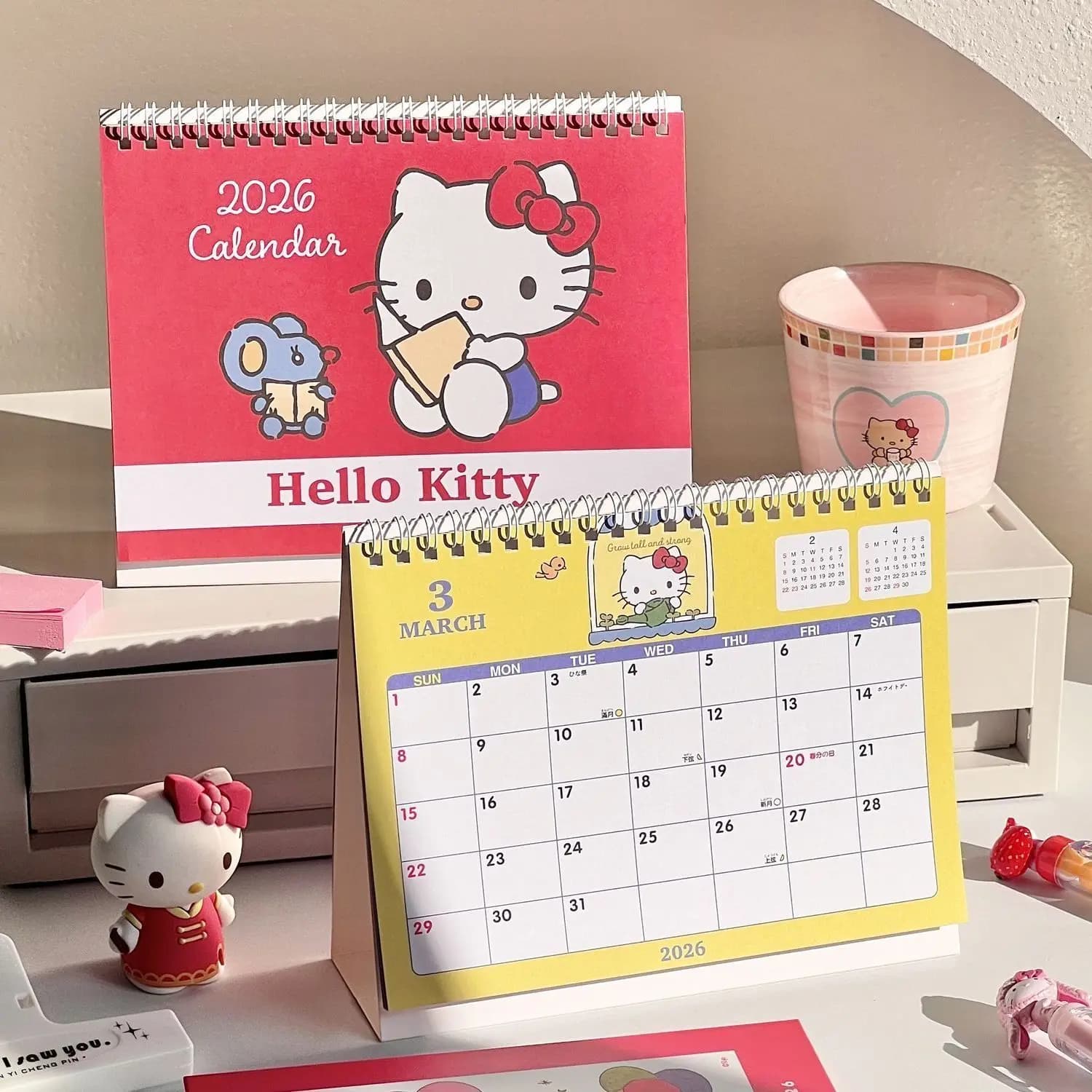 Calendario Giapponese Kawaii HelloKitty 2026, Agenda da Scrivania Sanrio con Tracker e Blocco Note per Appunti, Regalo Anime Cartoon