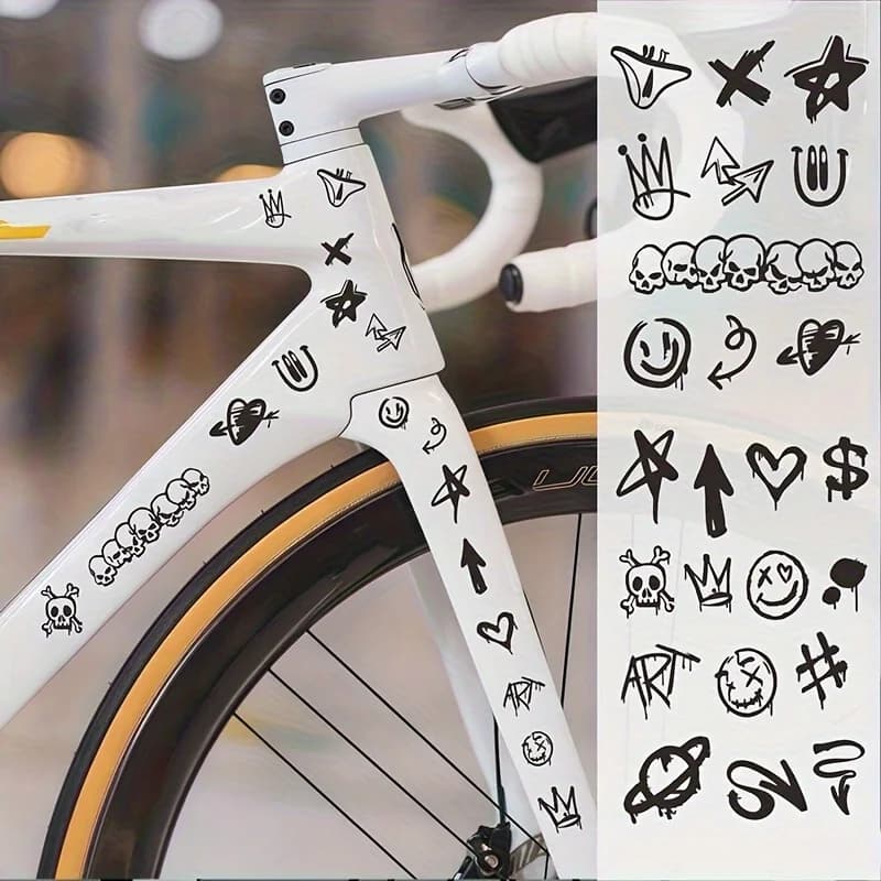 Set di Adesivi con Motivi Graffiti Neri, Decalcomanie in Vinile Impermeabili per Bici, Auto, Moto, Casco, Decorazione