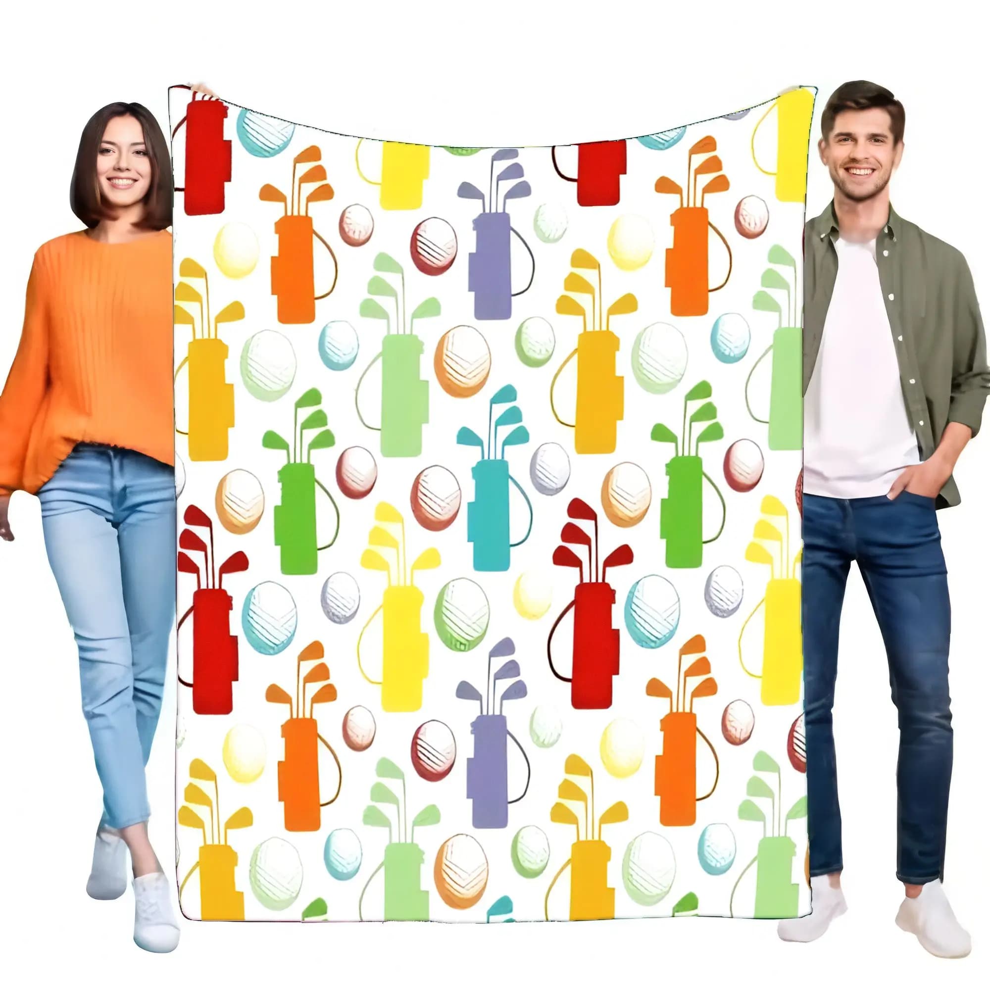 Coperta per amante del golf, morbida coperta in pile di flanella, mazze da golf colorate, modello di palline per divano letto, accogliente, caldo e leggero, sportivo