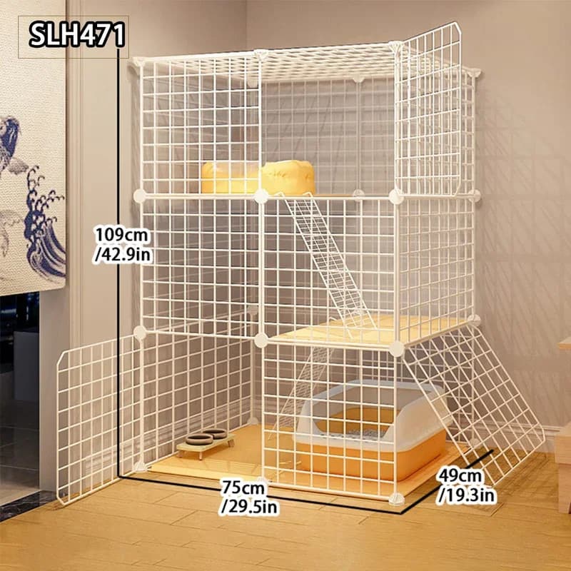 Cat Villa, Household with Toilet, Cat Litter Box, Kitten Cattery, Three-Story Cat House, Wrought Iron Cage