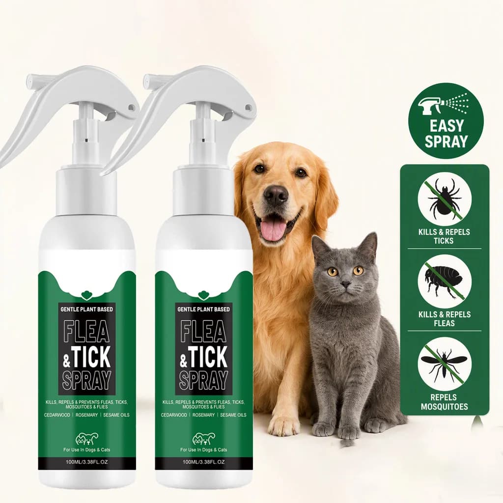 Pet Flea & Tick Spray for Dogs Cats External Parasite Repellent & Skin Care Itching Relief Gentle Effective Cleaning Spray 100ml