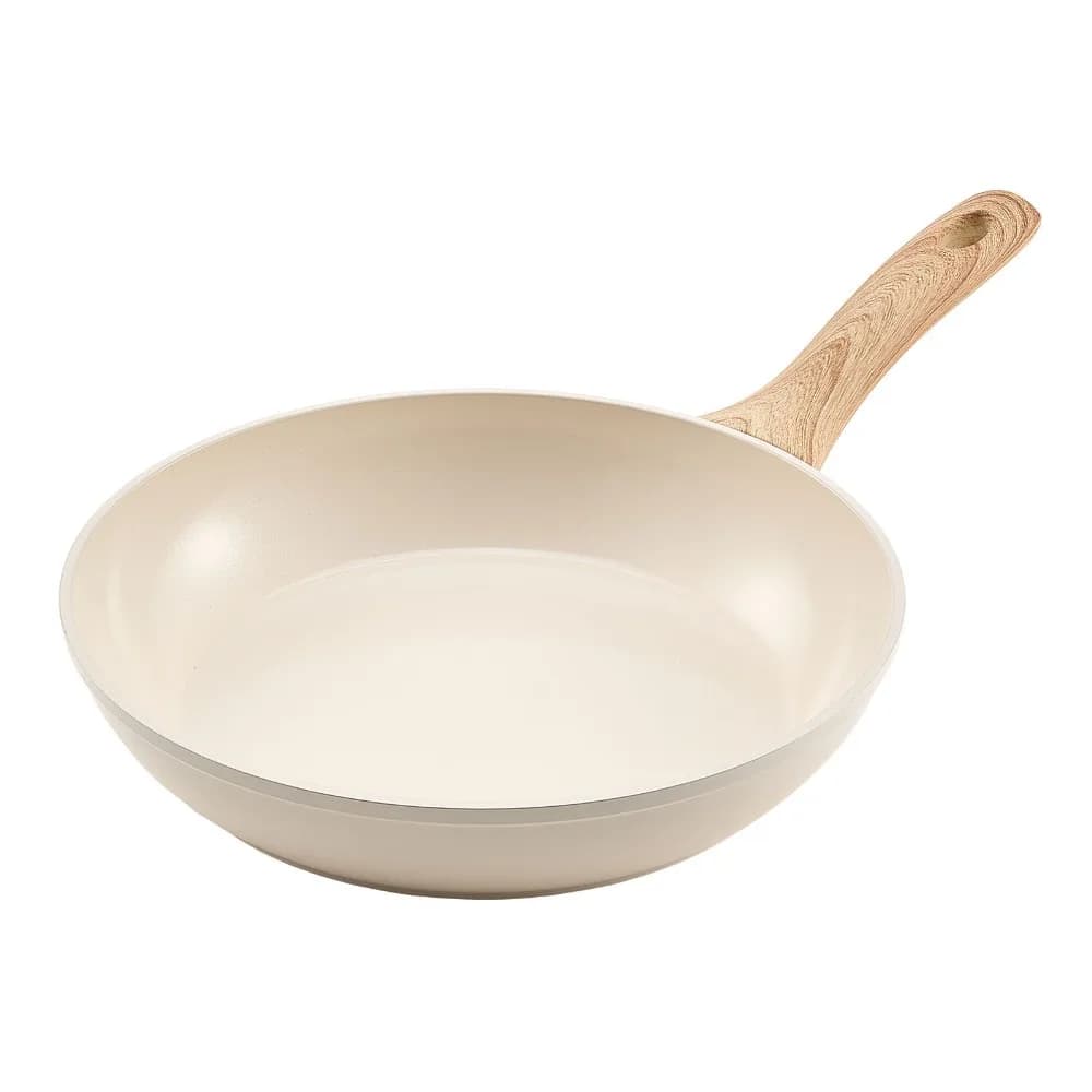 Frying Pan Skillet, Aluminum Egg Fry Pans, 3 Piece (8, 9.5, 11 in), Nonsitck Ceramic Heavy-Duty Skillets with Heat-Resistant Handle, Chef's Kitchen Cookware for Gas, Electric, Induction, Durable frying pan, frying pan, non stick ceramic pot，Beige
