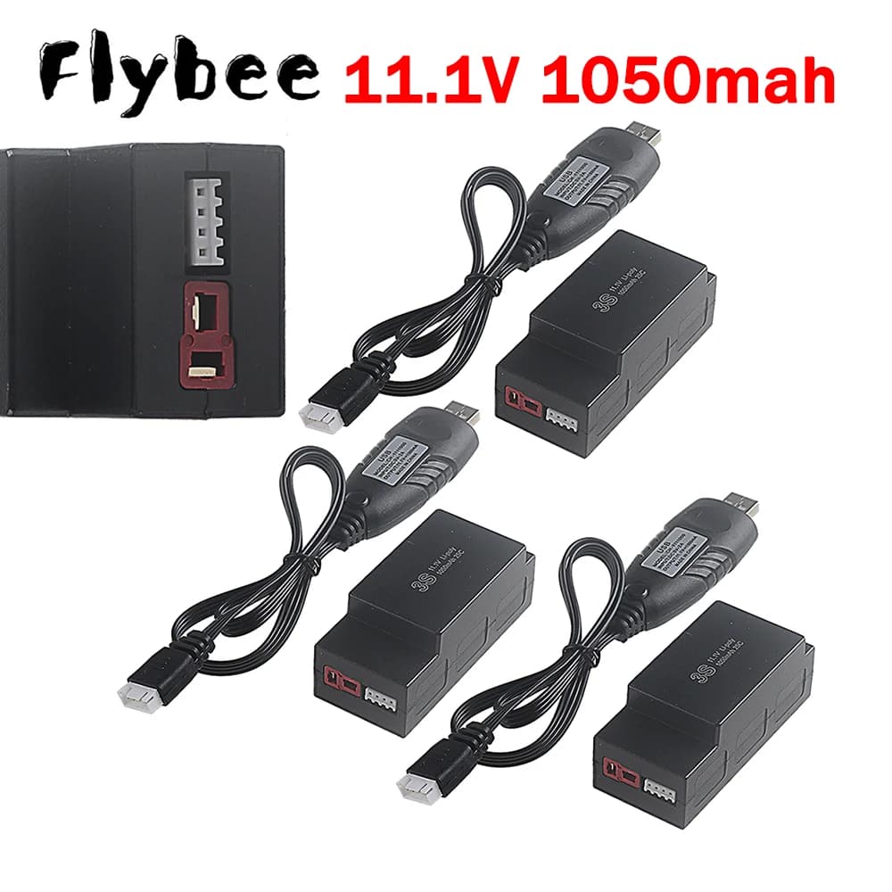 Batteria LiPo 3S 11.1V 1050mAh e caricabatterie USB per auto RC MJX Hyper Go H16H H16E 16207 16208 1/16, ricambi per camion RC 16209 16210
