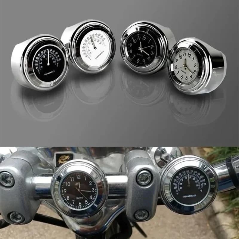 Orologio/termometro con quadrante impermeabile per montaggio su manubrio per moto
