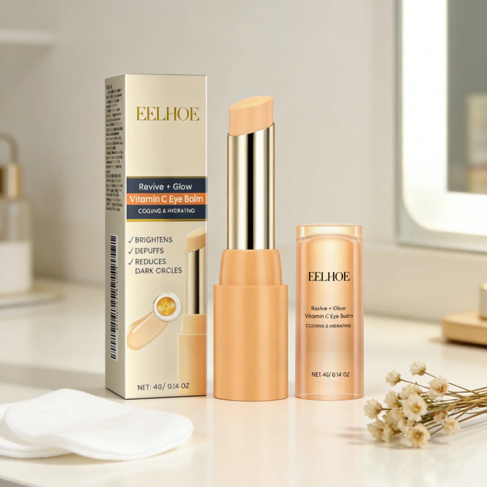 EELHOE Balsamo Contorno Occhi alla Vitamina C, Idratante a Lunga Durata, Effetto Lifting, Ringiovanimento della Pelle, Nutrimento Profondo, Anti-Gonfiore, Siero Contorno Occhi in Stick