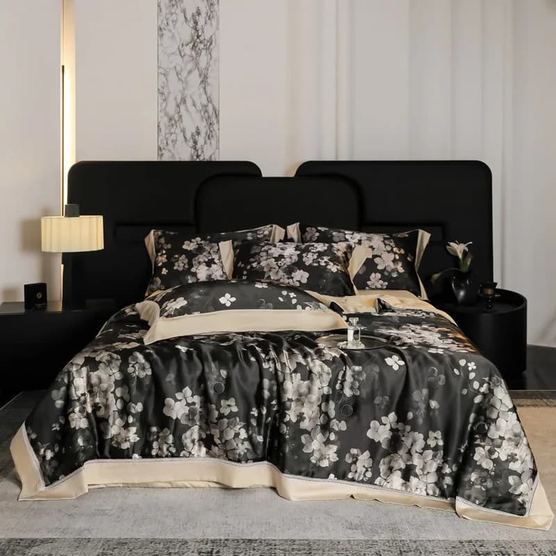 Set of four pieces cables with print Tencel luxury 100s customizable led, fresh summer quilt and delicate silky on the skin
