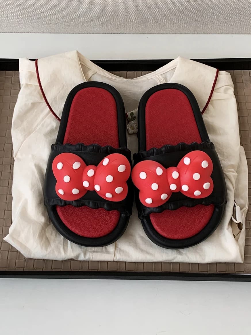 Ciabatte a pois stile principessa con nodo, da donna, estive, antiscivolo, carine, per uso domestico, sandali piatti