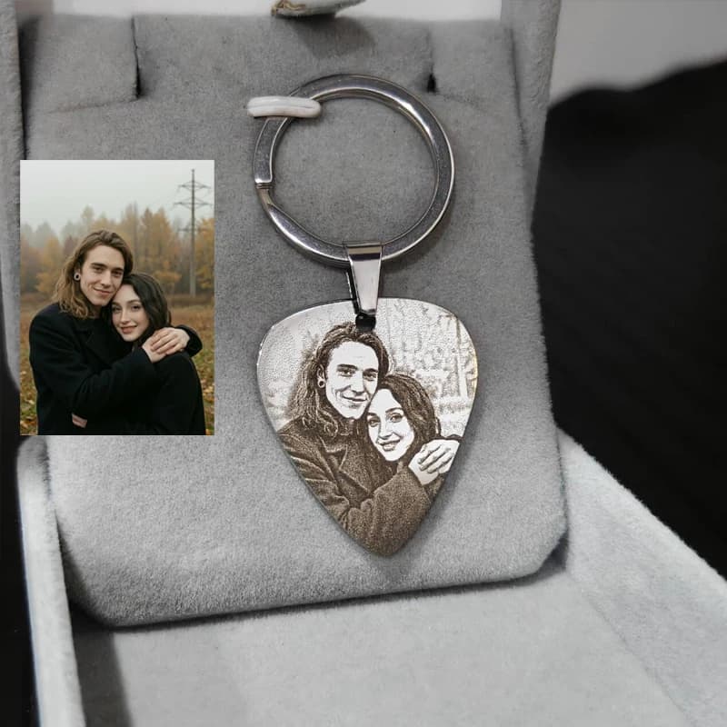 Valentine's Day Custom Photo Guitar Pick Keychain Customized Text & Picture Personalized Products Logo Stainless Steel Keychains