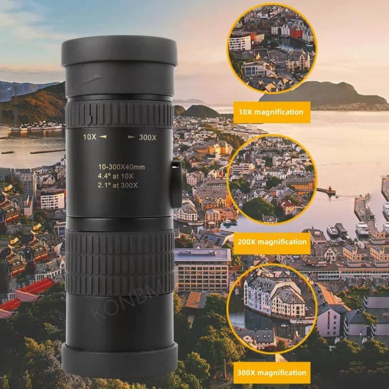 Telescopio monoculare professionale in metallo 10-300X con potente binocolo con funzione zoom per caccia remota ad alta definizione