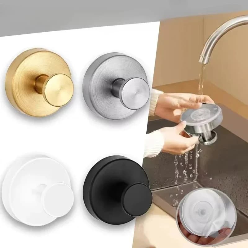 Reusable Stainless Steel Suction Cup Hook Waterproof Wall Mount for Kitchen & Bathroom Punch-Free Towel & Clothes Hanger