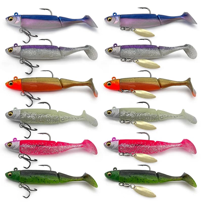 6Pcs Lead-Weighted Fishing Lures Ultra-Long Casting Soft Baits Spinner/Three-Hook Set Submersible Freshwater and Saltwater Universal Fishing Lures