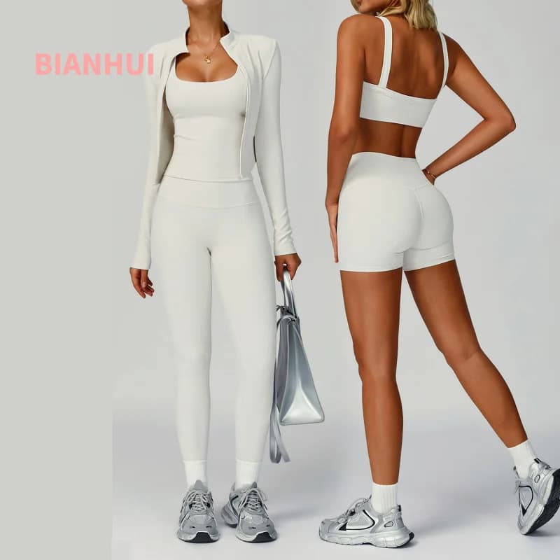 BIANHUI 2/3PCS Vita Alta Stretto Dimagrante Sport All'aria Aperta Yoga Reggiseno Set Fitness Donna Tuta Allenamento Abbigliamento A Maniche Lunghe