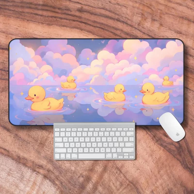 VIKAMA Lofi Desk Mat, Cute Duck Gaming Mouse Pad, Adorable Duck Desk Mat, Comfortable Gift For Girls Who Love Gaming