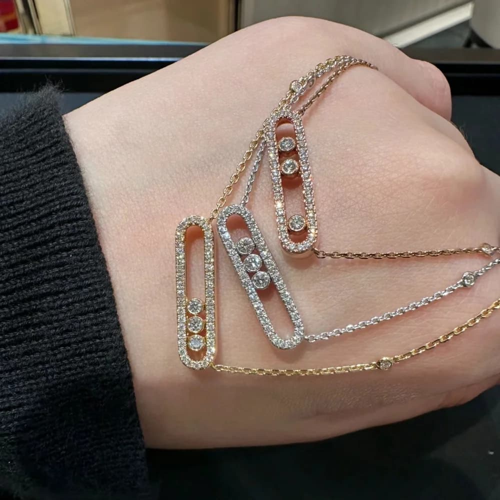Collana scorrevole con tre diamanti, catena da donna di lusso leggero con diamanti, nuova collezione di gioielli alla moda