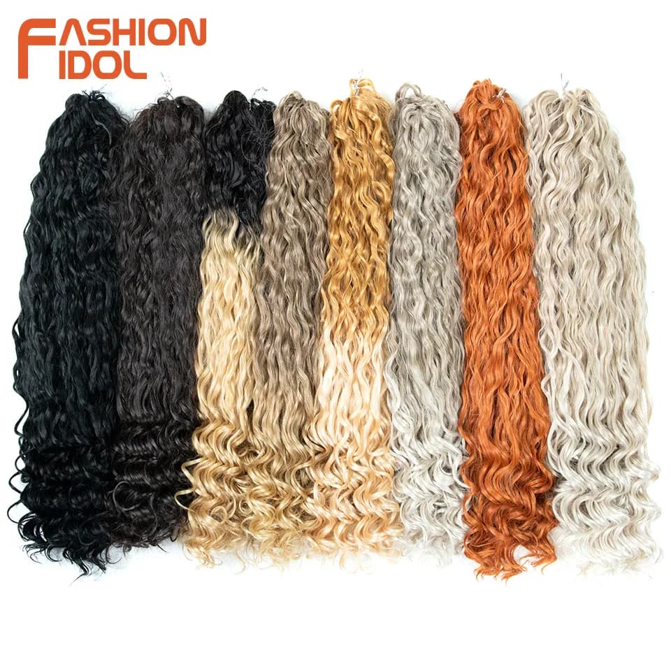 FASHION IDOL 22inch Water Wave Crochet Braiding Hair Synthetic Ombre Blonde Brown Hook Braids Hair Extension for Women Daily Use