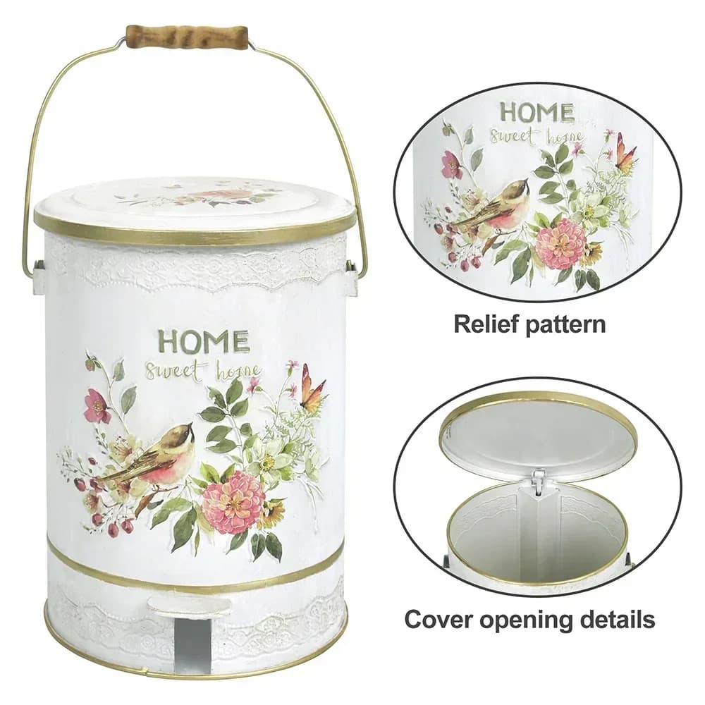 Cestino rotondo in metallo adatto per cucina e giardino esterno, cestino per rifiuti rurale, decorazione creativa per giardino e casa colonica
