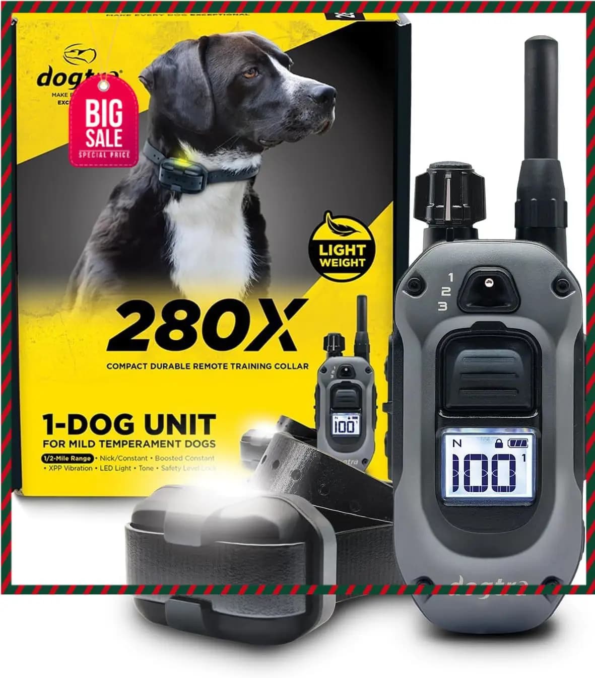 Bestseller280X Collare Elettronico con Telecomando [Nuova Edizione] 10 libbre+, Portata 800 metri, Luce LED, 100 Livelli di Controllo Preciso per Cani Ostinati