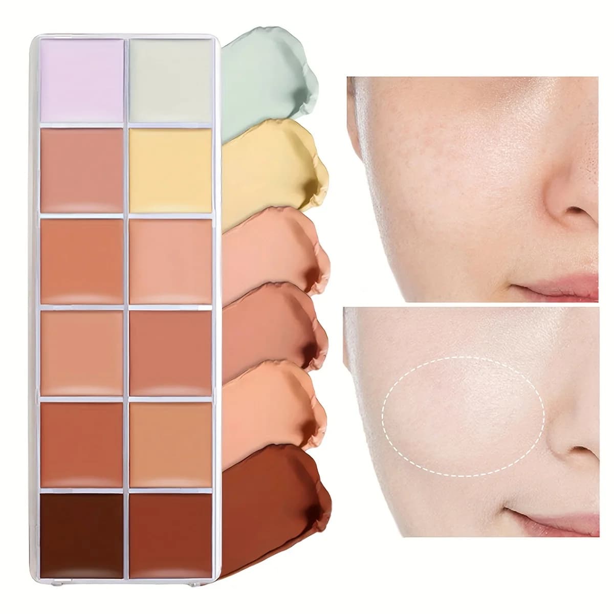 Trucco per fondotinta correttore a 12 colori, correttore per la correzione del tono della pelle impermeabile, cosmetici per il viso per trucco a copertura totale a lungo termine