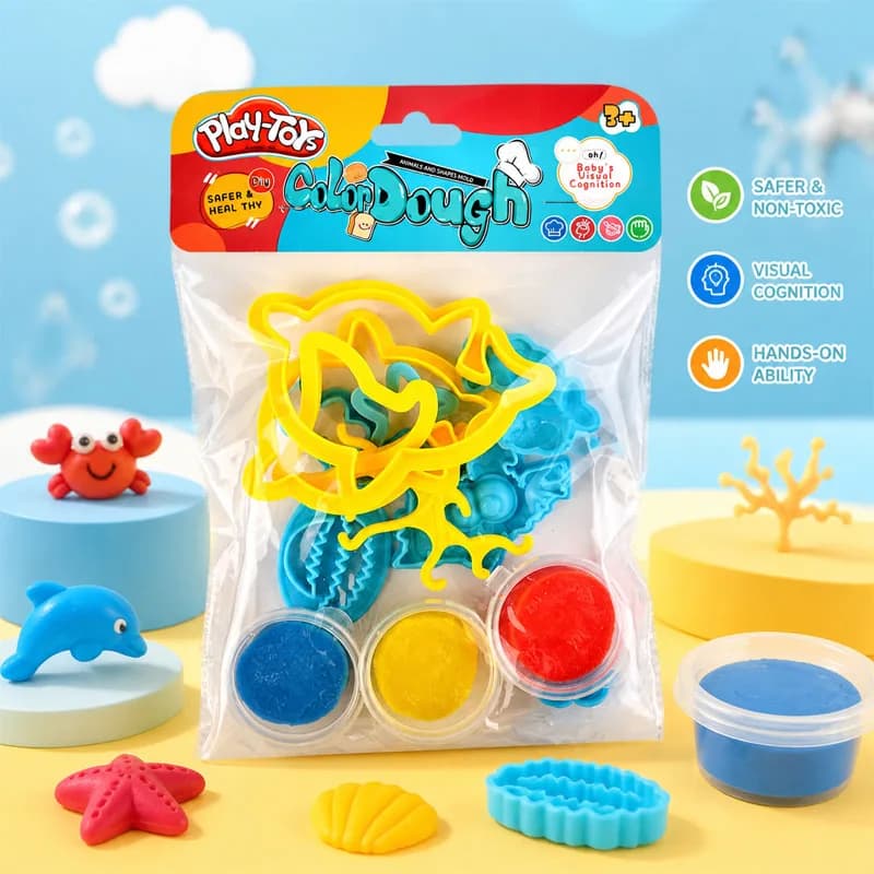 Sea Animal Modeling Clay Kit Kid DIY Plasticine Ocean Animal Molds Play Dough Set Creative Educational Toy Sensory Activity Gift