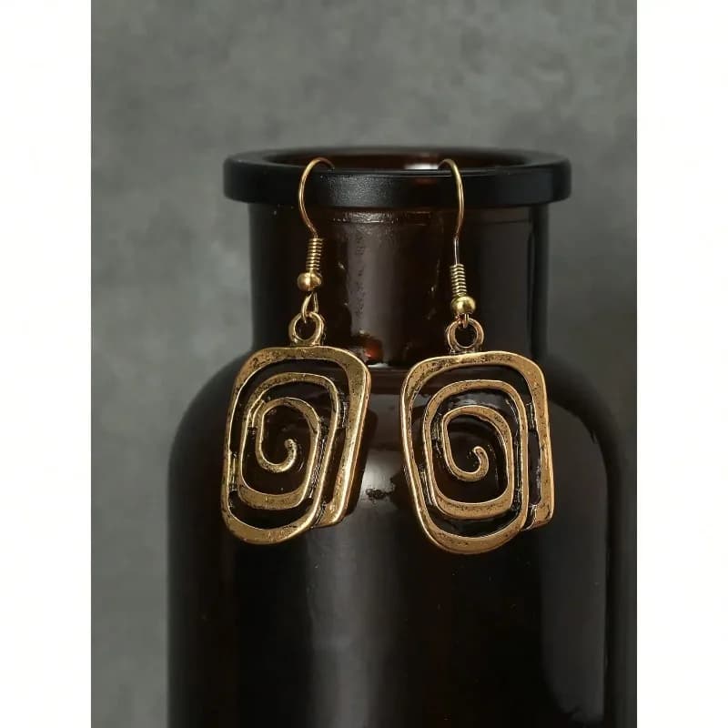 Orecchini pendenti a spirale in metallo cavo geometrico asimmetrico in stile vintage per donna, da indossare tutti i giorni