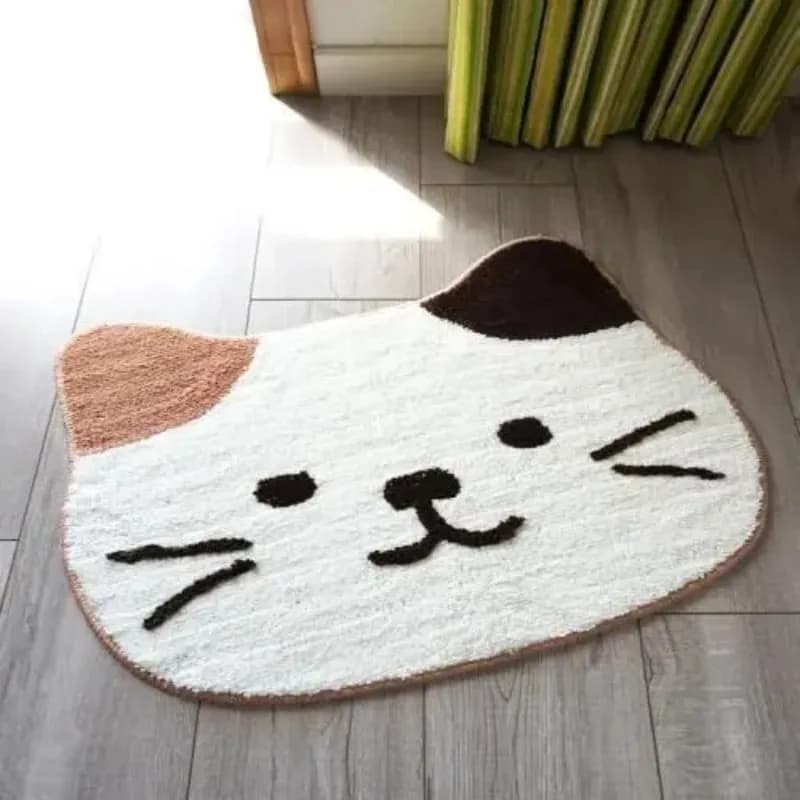 VIKAMA Non-slip Cat Face Bath Mat Soft Absorbent Washable for Kids Room Bathroom