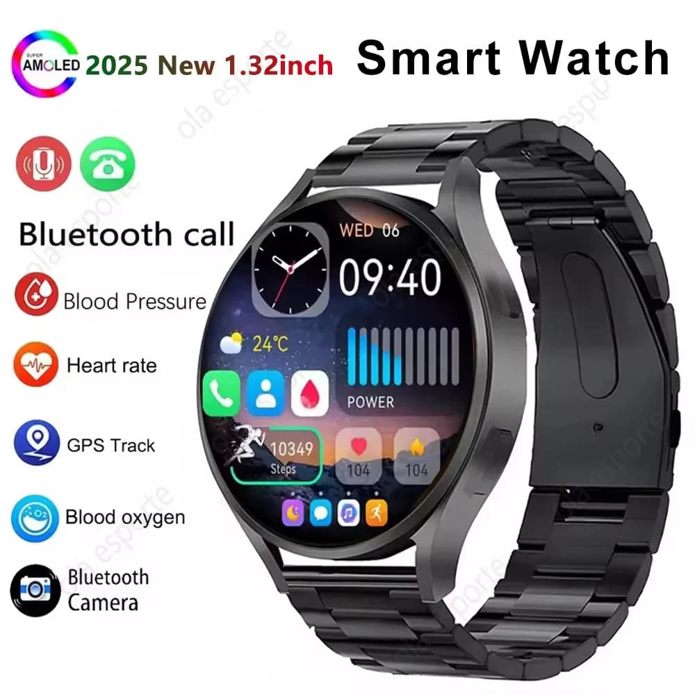 New Smart Watch AMOLED Screen 1.32 Inch HD Call Bluetooth Health Monitor Alarm Clock Men's Fashion Clock Woman For Android IOS