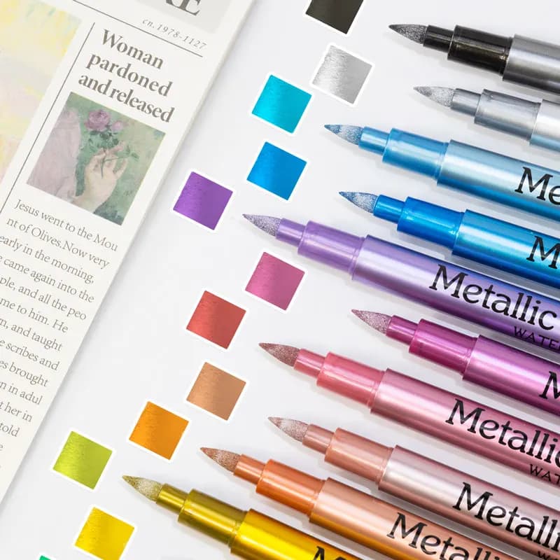 12 Colors Metallic Markers Pens colors Paint Pens for Black Paper, Glass, Rock Painting, DIY Scrapbook Album Student stationery
