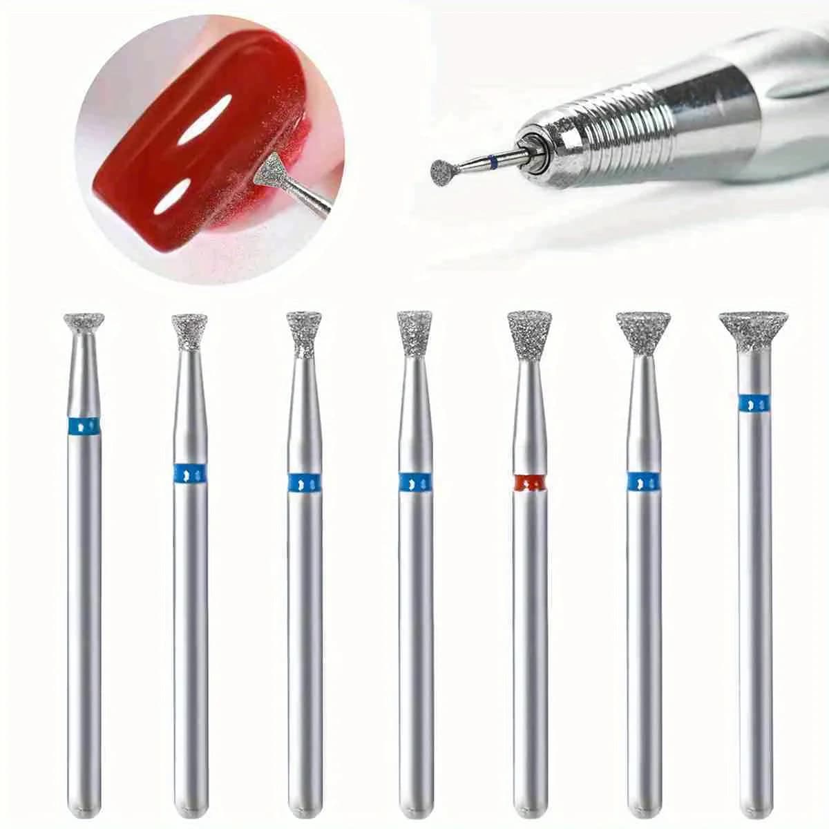 7 pz/set punta da trapano per unghie pulita per cuticole rimuovere lo strumento di colla da troppopieno trattamento dei bordi delle unghie accessori per rettificatrice diamantata
