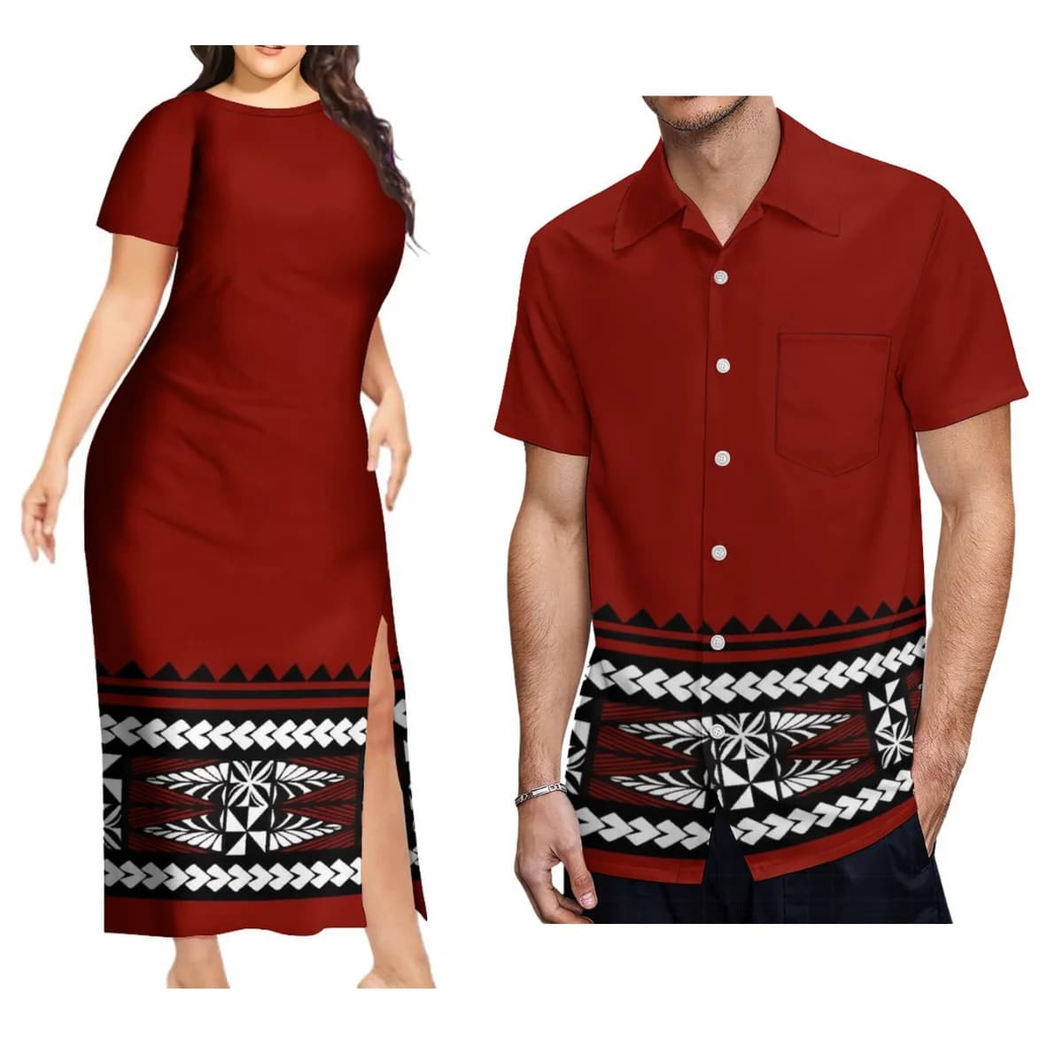 Supporta abito nazionale samoano personalizzato Maxi abito girocollo da donna abito a fessura alla moda con camicia a maniche corte da uomo 9xl
