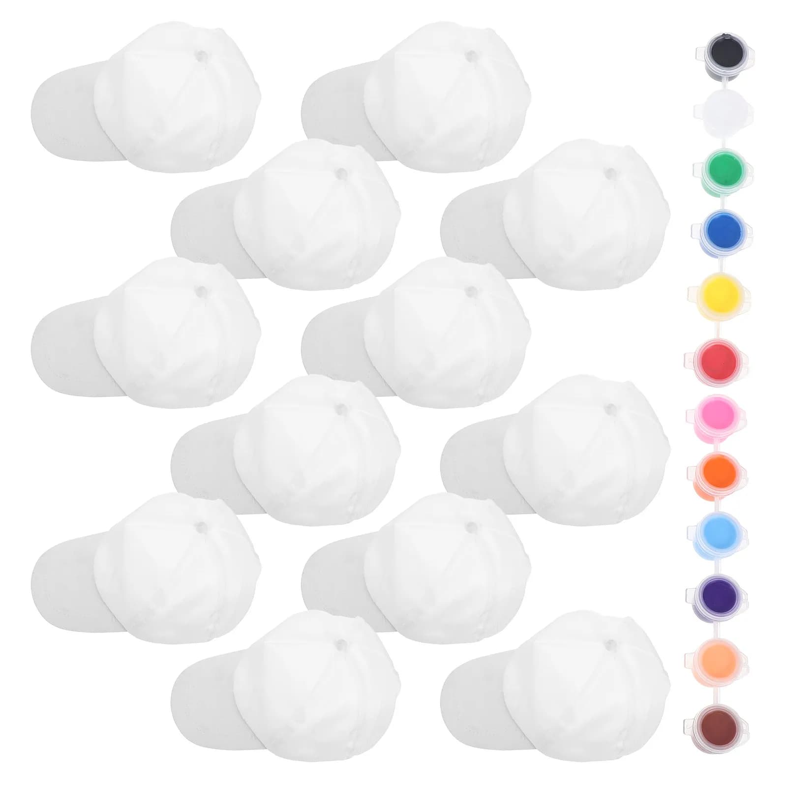 12Pcs Kids White Baseball Caps Blank Youth Hat Acrylic Paint Fabric Strips Creative DIY Art Projects Party Outdoor Sports